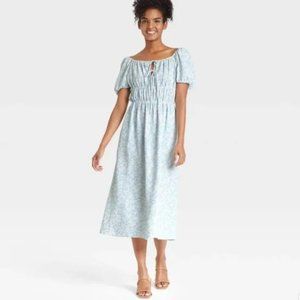 Who What Wear blue floral puff short sleeve midi / maxi dress